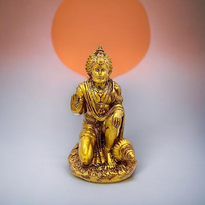 Hindu Gods : Hanuman Ji Resin Idol Exquisite Golden Sculpture for Home and Office Decor - Pack of 1