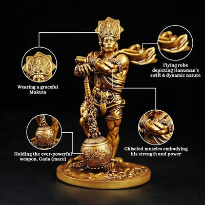 Hindu Gods : Hanuman Ji with gada Handcrafted Statue for Temple, Home, Office, Idol showpiece, spritual Decor, religiious Gift & Gym