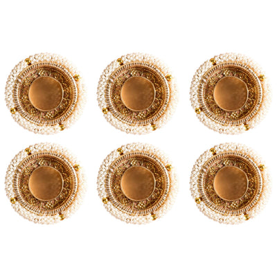 Metal, PVC Pearl Tea Light Holder Set Of 6, Diwali Decoration Items For Home Decor