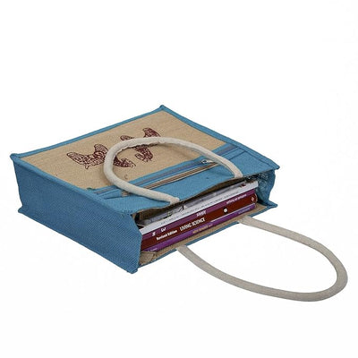 Eco-Friendly Jute Horse Bag-Reusable Tiffin/Shopping/Grocery Multipurpose Hand Bag with Zip & Handle for Men and Women - Sky Blue