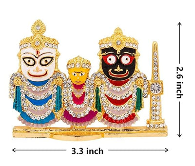 Lord Jagannath, Balaram & Subhadra Idol with Sudarshan Chakra Statue for Home Decor, Car Dashboard & Mandir Pooja