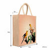 Multicolor Jute bag With Bird Printed for Women and Men Lunch Bag with Zip and Handle