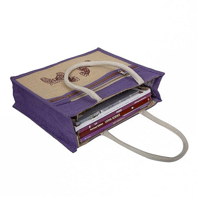 Eco-Friendly Jute Horse Bag-Reusable Tiffin/Shopping/Grocery Multipurpose Hand Bag with Zip & Handle for Men and Women - Purple