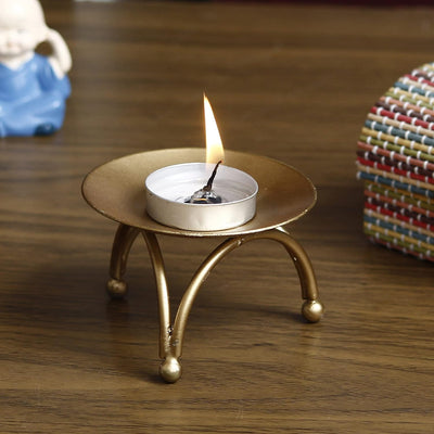 Handcrafted Golden Metal Tea Light Candle Holder Stand