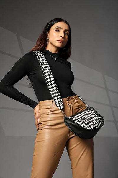 Women's Premium Cotton/Full Sling Shoulder Bag | Ladies Purse Handbag - White-Black