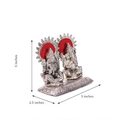 White Metal Statue of Laxmi and Ganesha