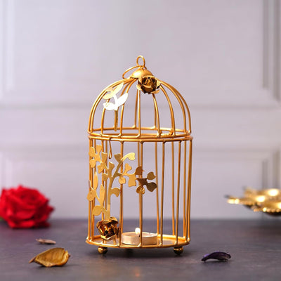 Gold plated Colour tealight Candle holder with Flower Vine- Diwali Candle Holder for Home Decor