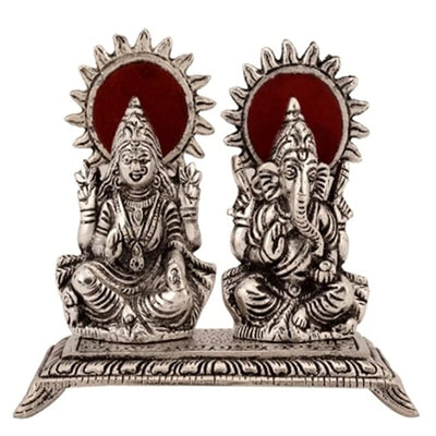 White Metal Statue of Laxmi and Ganesha