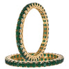 American Diamond Studded Gold Plated Traditional Green Emerald Round 6mm Bangles for Women