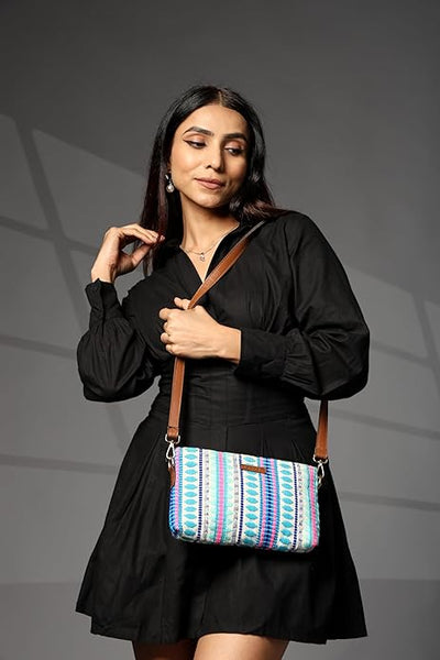 Women's Premium Cotton/Full Sling Shoulder Bag | Ladies Purse Handbag - LIGHT-BLUE