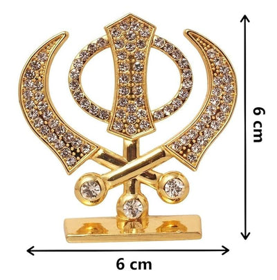 Sikh Religious Symbol Khanda Sahib Idol (B-62) Gold Metal Statue for Home Decor Car Dashboard Mandir Pooja Murti Temple Puja Office Table Showpiece