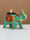 Handcrafted and Colorful Wooden Elephant Tea Light Holder - Blue