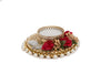 Tea Light Candle Holder and Diwali Decoration Items Traditional Designer golden Diya with Red Flowers for home décor Set of 2