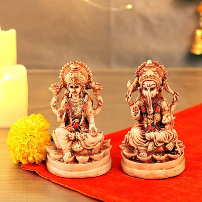 Goddess Laxmi & lord Ganesh Idol Statue Showpiece for Living Room Bedroom Pooja Room Mandir Temple Table