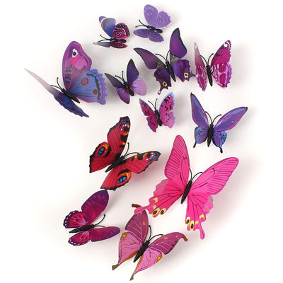 Plastic 3D Butterfly Sticker with Sticking Pad (Shimmer Purple) -Set of 12 Pieces