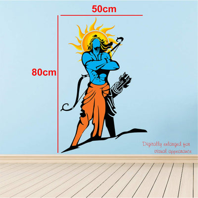 Lord Ram with Bow and Arrow - God - Hindu -Saffron - Wall Sticker' -SM570 (Multi Colour, Vinyl - 50cm X 80 cm)