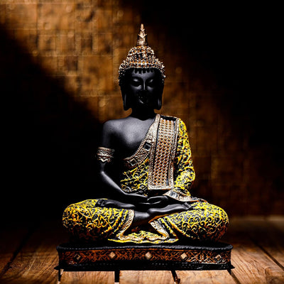 Polyresin Sitting Buddha Idol Statue | Home Decor Showpiece | Decoration & Gift - Yellow