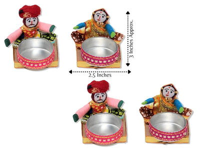Recycled Martial Rajasthani Dolls Sitting Tealight Candle Holder, Multicolor