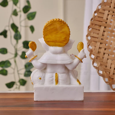 Marble Dust Ganesh Idol for Home Decor White 7 inch