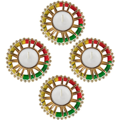 Set of 4 Metal Brass Diyas Decorated with bangle, beads and ribbon for Diwali