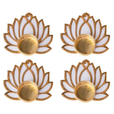 Lotus Glass Tea Light Holder Set of 4, Diwali Decoration Items for Home Decor