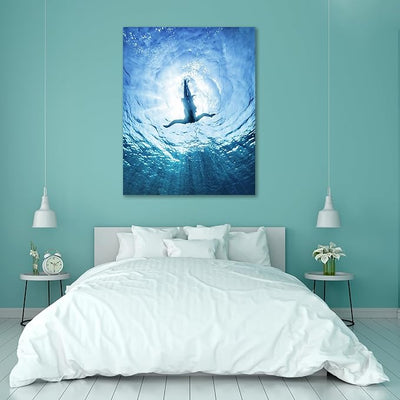 Canvas Print Woman Diving in a Sea | Unframed Premium Painting for Bedroom & Living Room | 12 x 15.2 inch (30 x 39 cms)