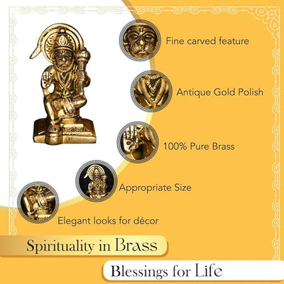 Hindu Gods : Hanuman Ji Murti 100% Pure Brass Idol for Home Puja, Office Desk and Car Dashboard