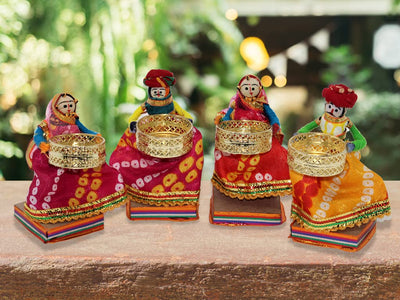 Handmade Recycled Material Rajasthani Raja Rani Puppet/Dolls Diyas Tealight
