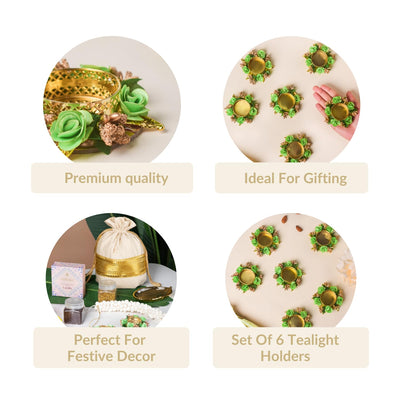 Rose Tea Light Holder Set of 6, Diwali Decoration Items for Home Decor