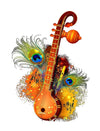 Musical Sitaar Peacock Feather Wall Sticker for Kids Room, Bedroom, Living Room, (Size -66 Cm X 50 Cm)