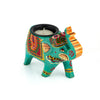 Handcrafted and Colorful Wooden Elephant Tea Light Holder - Blue