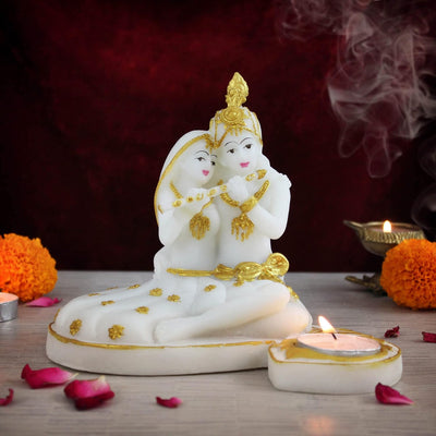 Hindu Gods : Radha Krishna Tealight Candle Holder for Home Décor Pooja Room Living Room Table