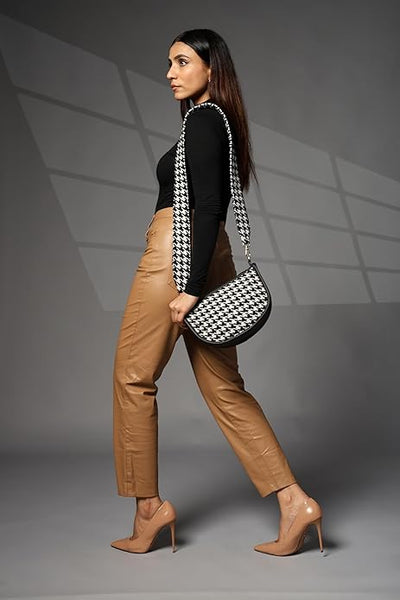 Women's Premium Cotton/Full Sling Shoulder Bag | Ladies Purse Handbag - White-Black