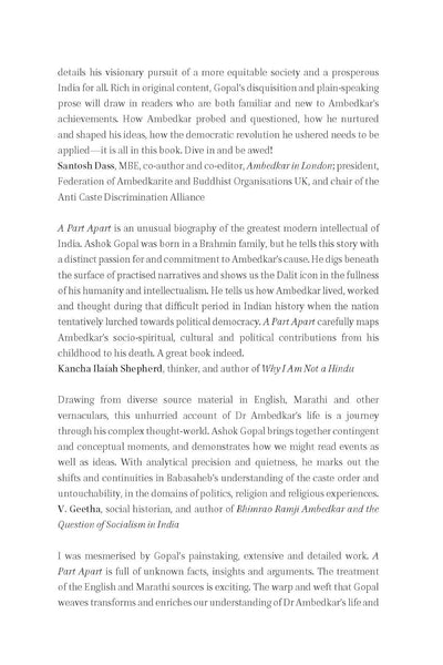 A Part Apart: The Life and Thought of B.R. Ambedkar by Ashok Gopal [Hardcover]