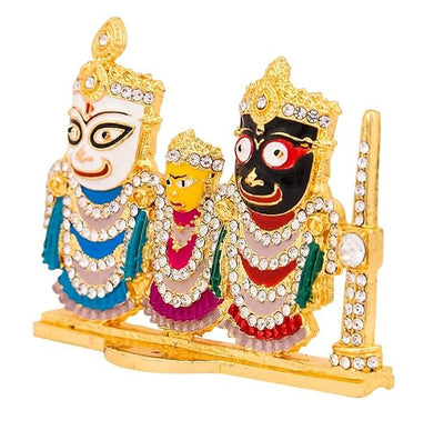 Lord Jagannath, Balaram & Subhadra Idol with Sudarshan Chakra Statue for Home Decor, Car Dashboard & Mandir Pooja