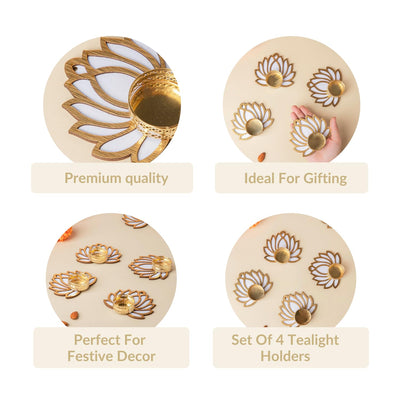Lotus Glass Tea Light Holder Set of 4, Diwali Decoration Items for Home Decor
