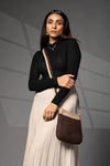 Women's Premium Cotton/Full Sling Shoulder Bag - Brown-Beige