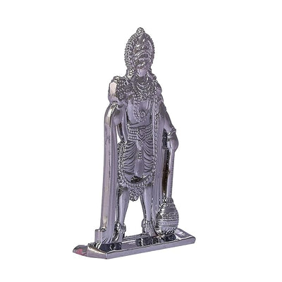 Hindu Gods : Hanuman Ji Idol Statue for Car & Home Temple - Exquisite Silver Plated Statue of Bajrang Bali with Gada