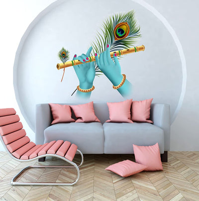 Krishna Flute in Hands Vinyl Wall Sticker for Living Room, Bedroom, Kids Room Sticker Size - 55 Cm X 55 Cm