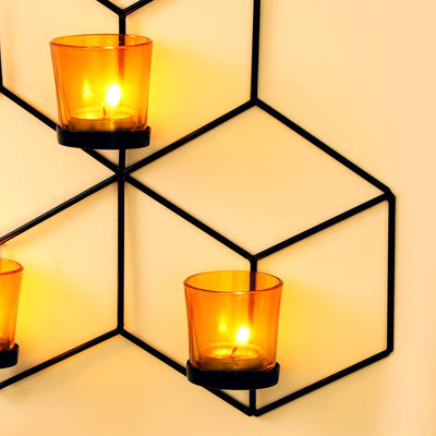 Wall Hanging Tealight Candle Holders for Home Décor with Glass Candle Holder