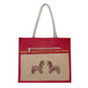 Eco-Friendly Jute Horse Bag-Reusable Tiffin/Shopping/Grocery Multipurpose Hand Bag with Zip & Handle for Men and Women - Red
