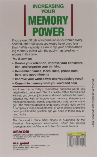 Increasing Your Memory Power by Donald H. Weiss [Paperback]