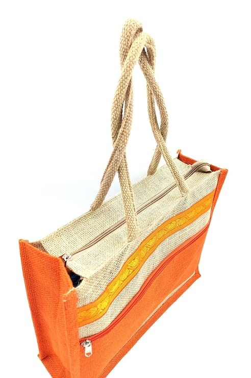 Eco Friendly Jute Bag Horizontal Type Double Chain with Lace