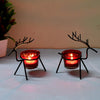 Set of 1 Decorative Handcrafted Metal Tea Light Candle Holders for Diwali Festival, Home Decor, Table Decoration, Gift -Deer Red