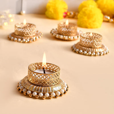 Set of 4 Peacock Designer Tealight Candle Holders for Side or Center Table Dining Room Christmas Lighting Home Decoration