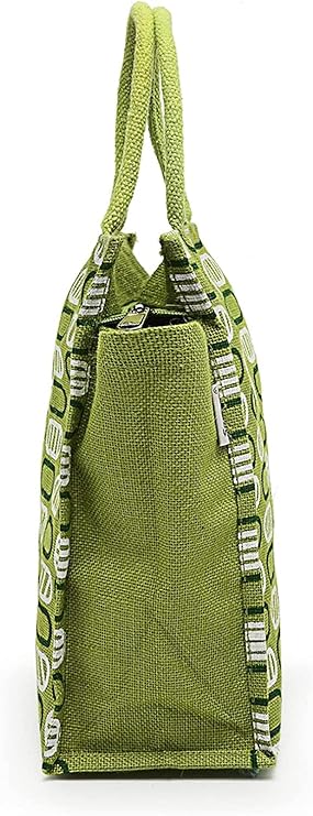 Trendy Jute Bags - Green, Eco-Friendly Jute Bags Tiffin/Shopping Grocery Multipurpose Hand Bag with Zip & Handle for Men & Women
