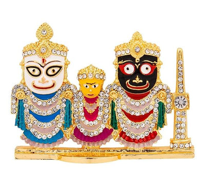 Lord Jagannath, Balaram & Subhadra Idol with Sudarshan Chakra Statue for Home Decor, Car Dashboard & Mandir Pooja