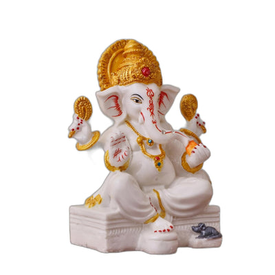 Marble Dust Ganesh Idol for Home Decor White 7 inch