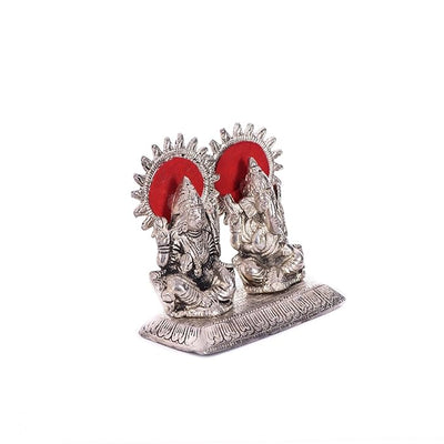 White Metal Statue of Laxmi and Ganesha