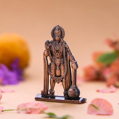 Hindu Gods : Hanuman Ji Idol Statue for Car & Home Temple - Exquisite Statue of Bajrang Bali with Gada (Brass)